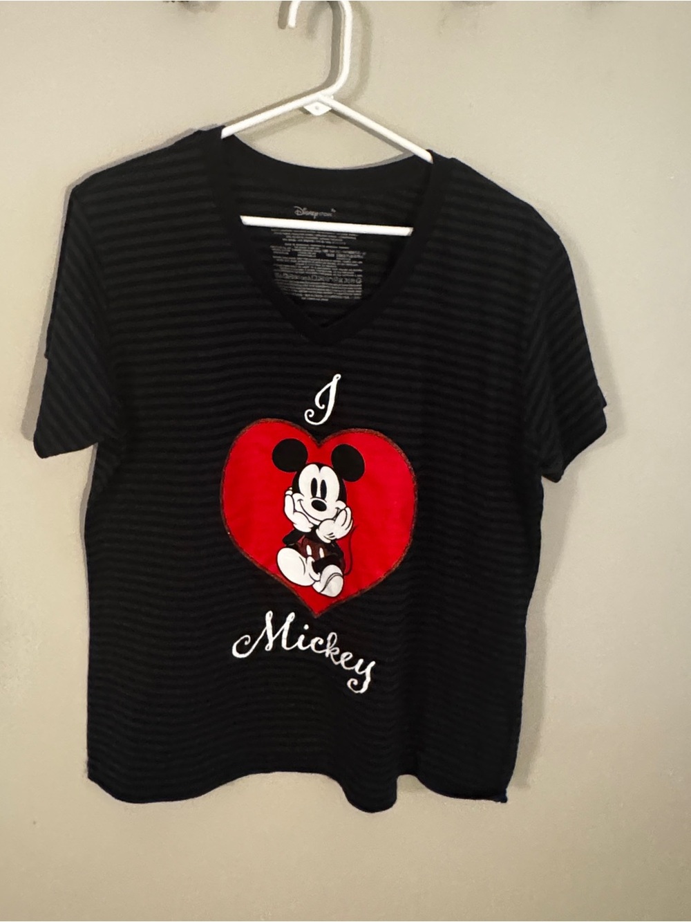 Disney Store Y2K  "I Love Mickey"‎ Striped V-Neck T-Shirt Women's 2XL